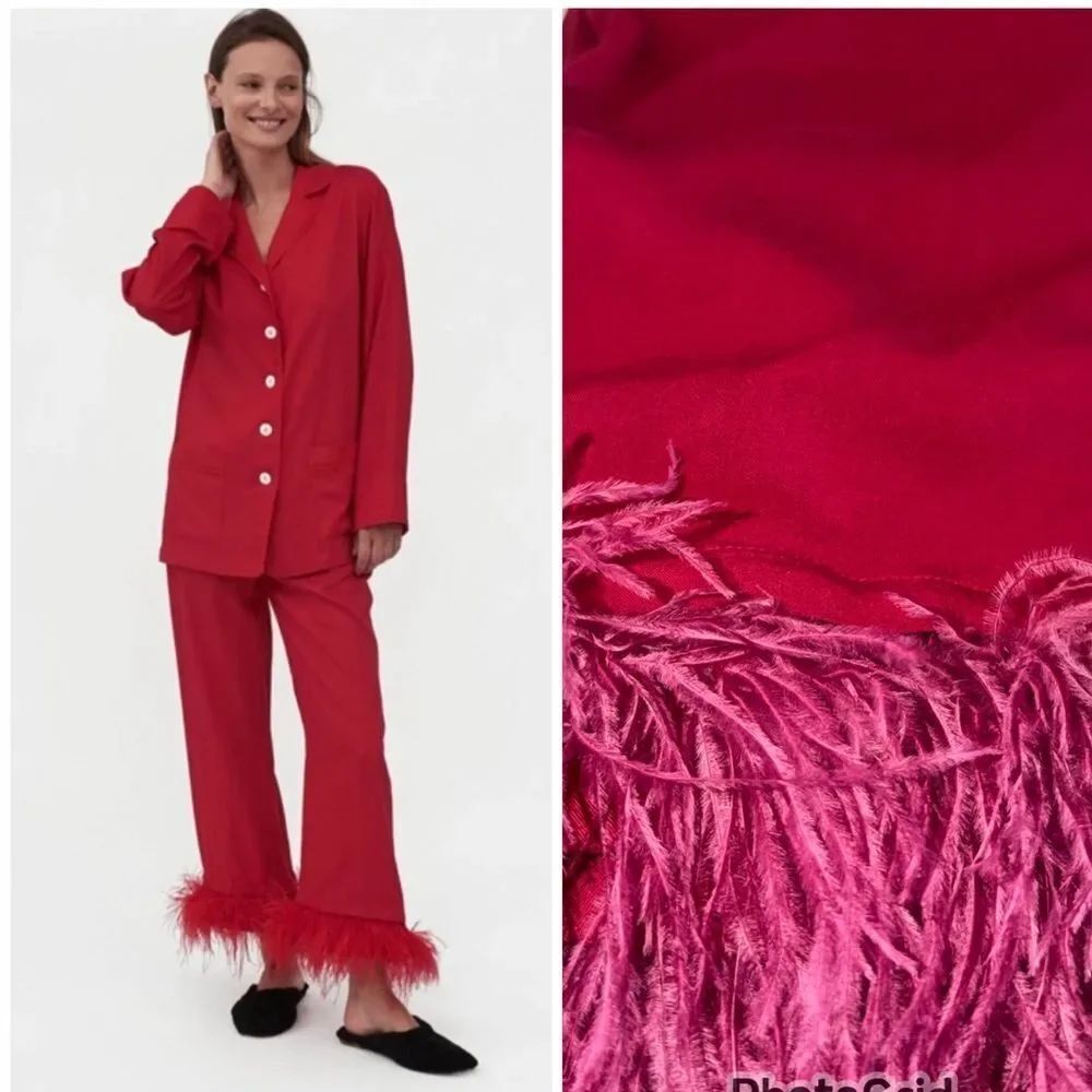 Sleeper Party Pajama Set with Detachable Feathers WINE Small